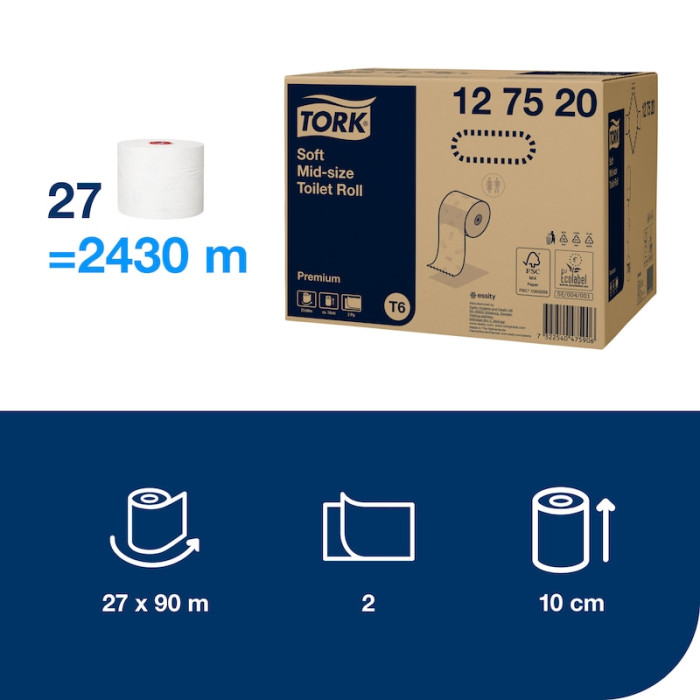 Туалетная бумага Tork Premium Soft midi рулонная 2 слоя 90 м