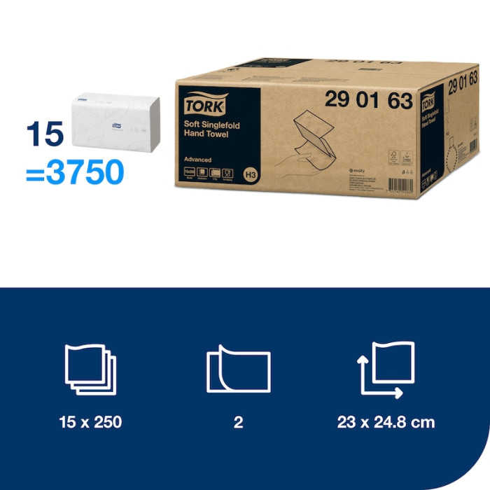 Паперові рушники Tork Advanced Soft Z складання 2 шари