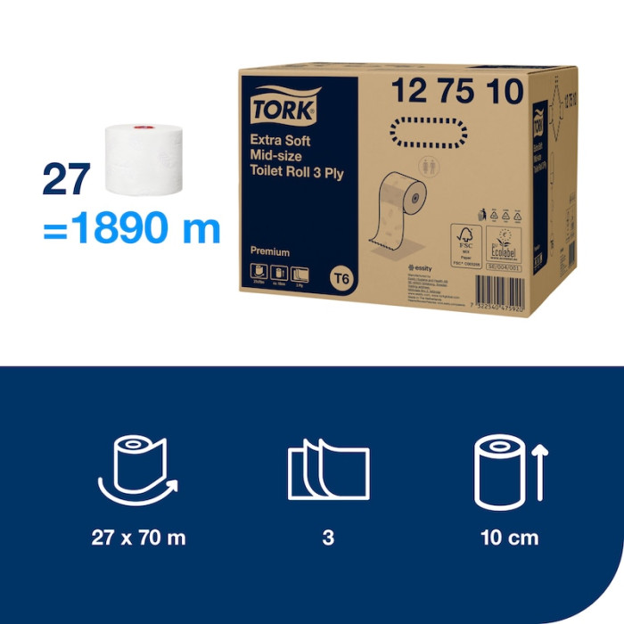Туалетная бумага Tork Premium Extra Soft midi рулонная 3 слоя 70 м