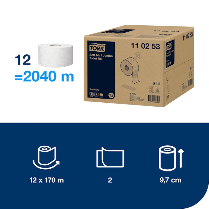 Туалетний папір Tork Premium Soft mini jumbo 2 шари 170 м