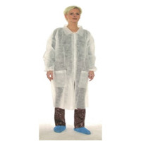 Халат одноразовий поліпропіленовий на кнопках з відкладним коміром та трикотажним напульсником розмір XXL