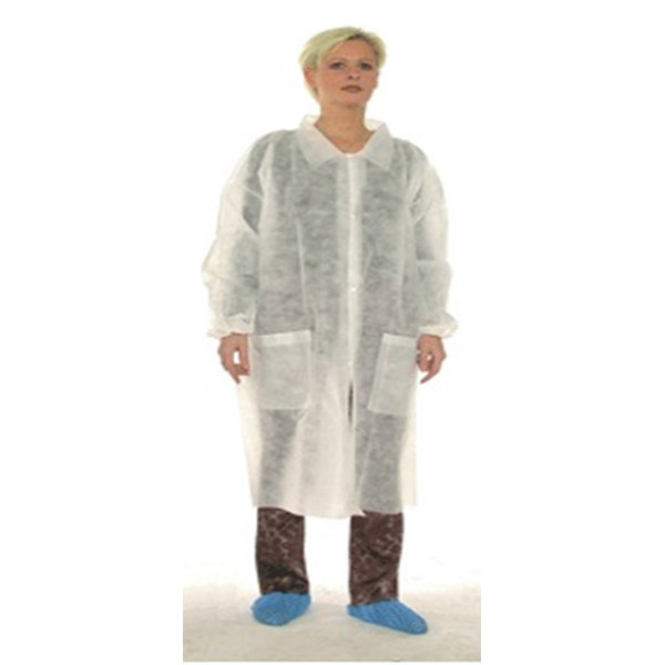 Халат одноразовий поліпропіленовий на кнопках з відкладним коміром та трикотажним напульсником розмір XXL