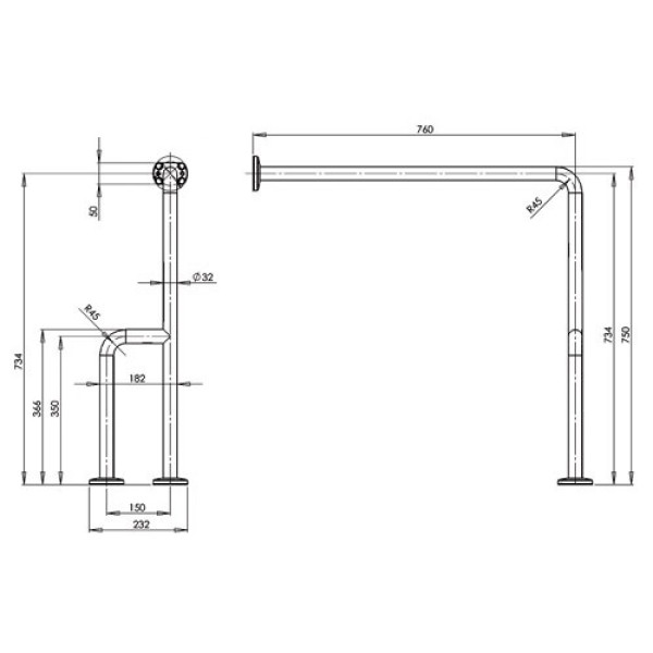 Поручень для осіб з інвалідністю кутовий лівий MEDINOX