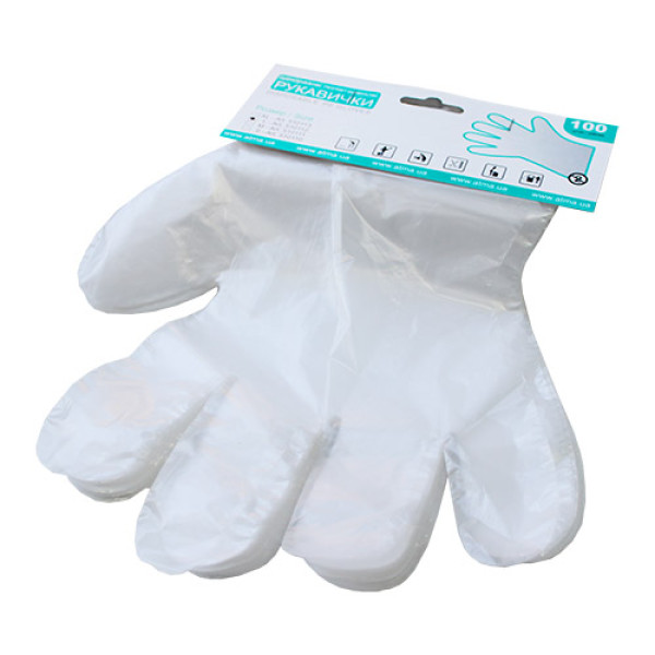 Рукавички одноразові поліетиленові з єврослотом 100шт. Розмір M