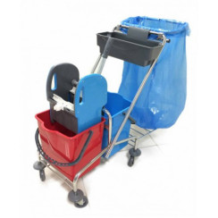Візок двовідерний хромований з тримачем мішка, повна комплектація з відрами 18 л.