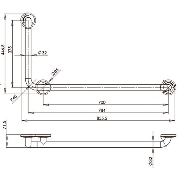 Поручень для осіб з інвалідністю Г-подібний MEDINOX