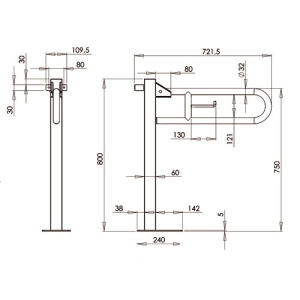 Поручень для осіб з інвалідністю стіна-підлога вертикальний MEDIE