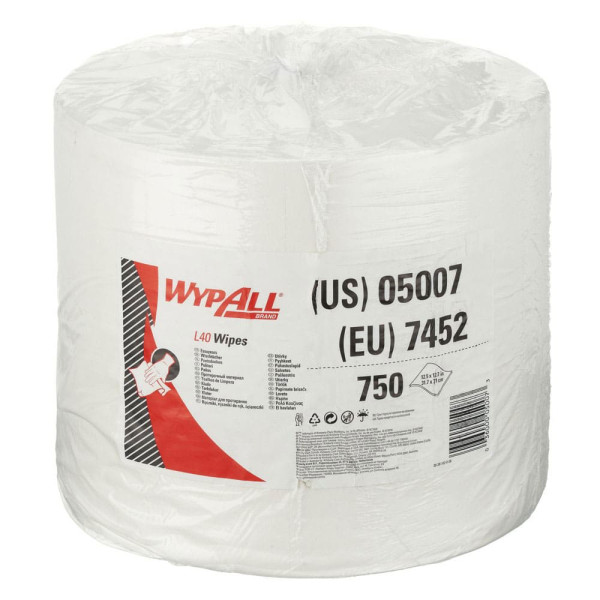 Папір для протирання в рулонах Wyp Kimberly-Clark L40 білий 1 шар 255 м 750 листів 1 рулон