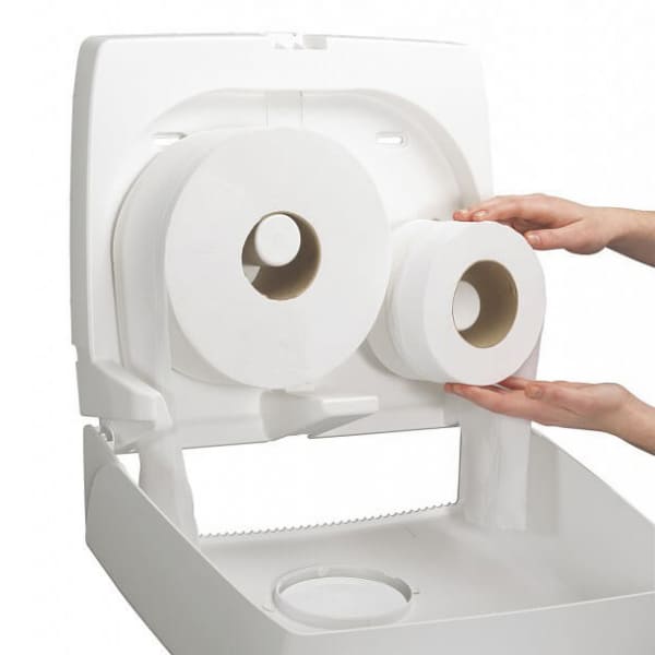 Диспенсер Aquarius Kimberly-Clark Aquarius Non-Stop для туалетного паперу в рулонах Mini Jumbo на 2 рулони білий