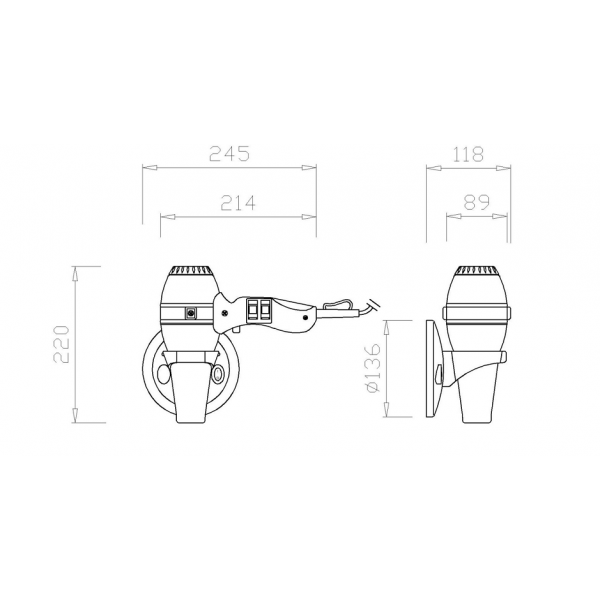 Фен Nofer HOTELline 02057.B з антивандальним захистом, чорний/металік